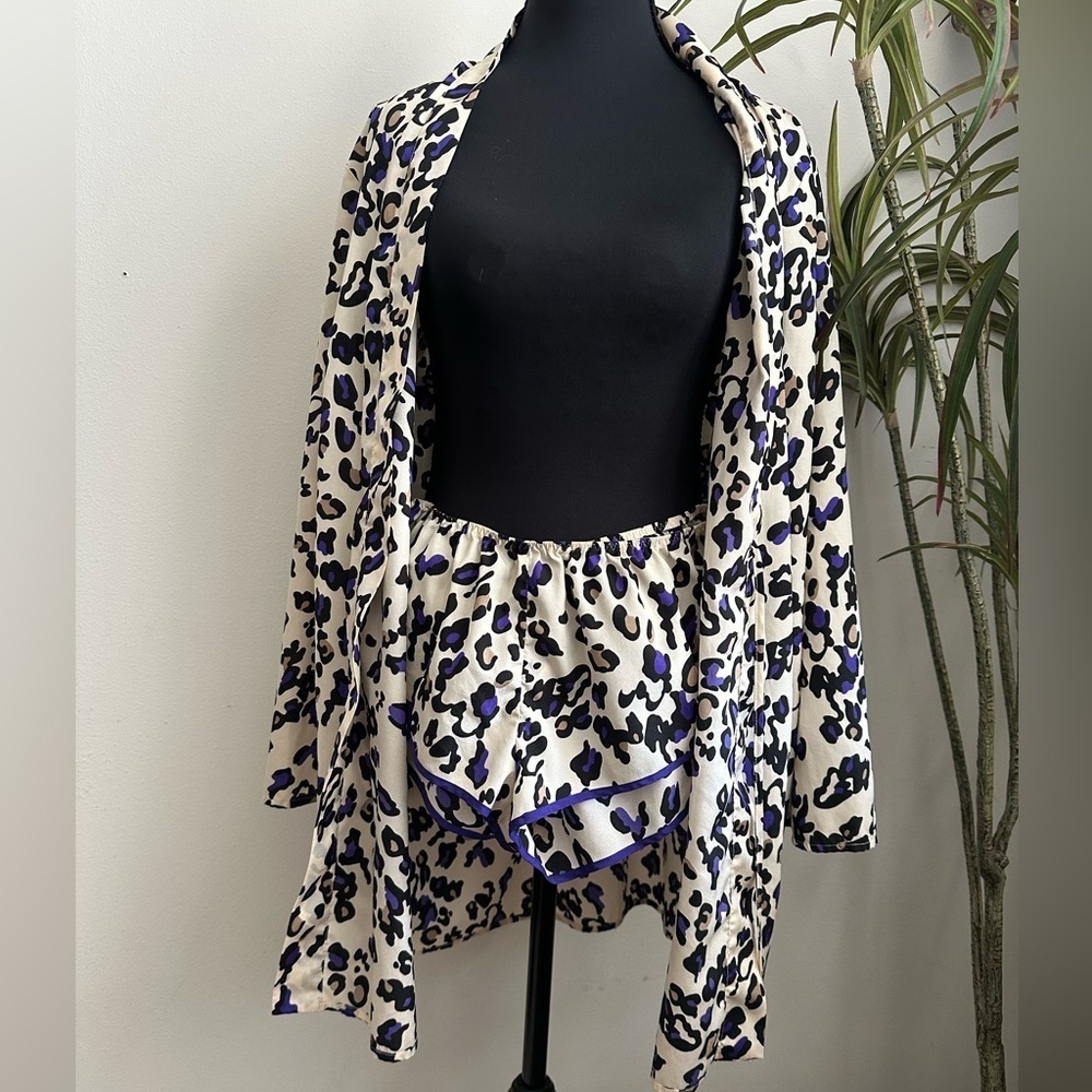 LVF by LA FEE VERTE blue leopard kimono shorts set xs